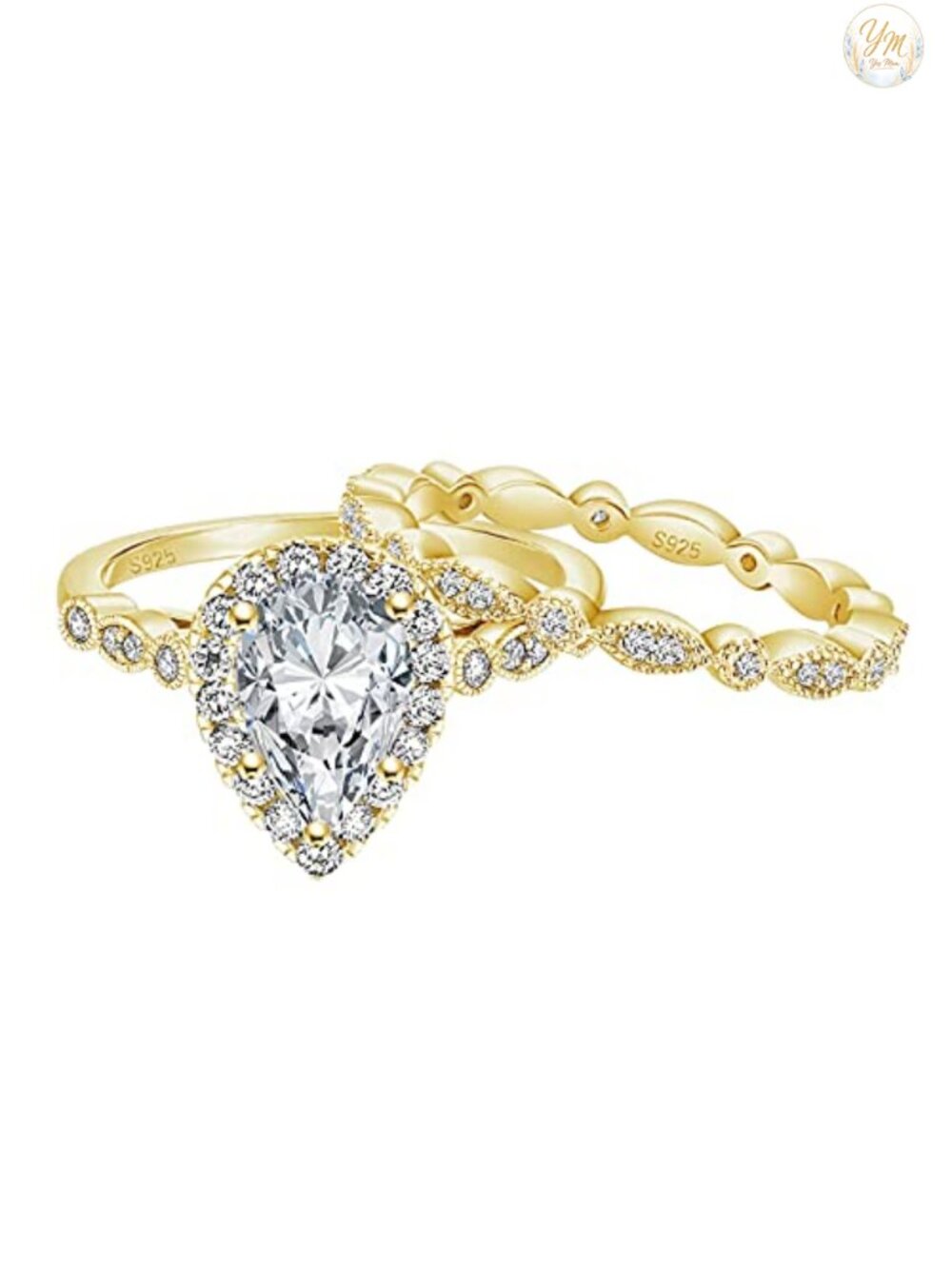 925 Sterling Silver Wedding Ring Set Teardrop Cut Cubic Zirconia Bridal Set